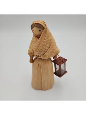 Vintage Corn Husk Doll Girl carrying Lantern Handmade Czech Folk Art 4"